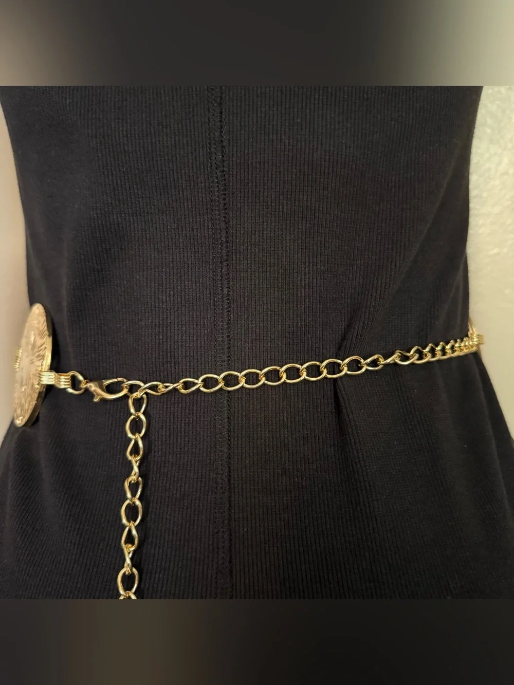 Gold tone metal medallion link chain belt